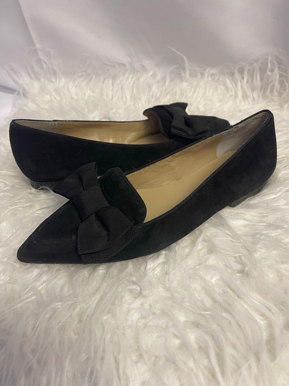 Ann Taylor Black Suede Pointed Toe Bow Flats Women’s 7M